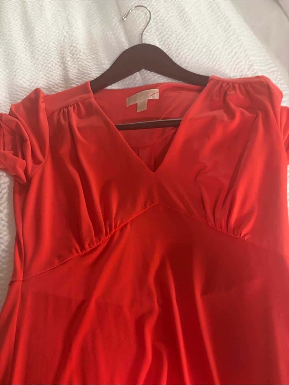 MICHAEL Michael Kors Coral-Red V-Neck Midi Dress